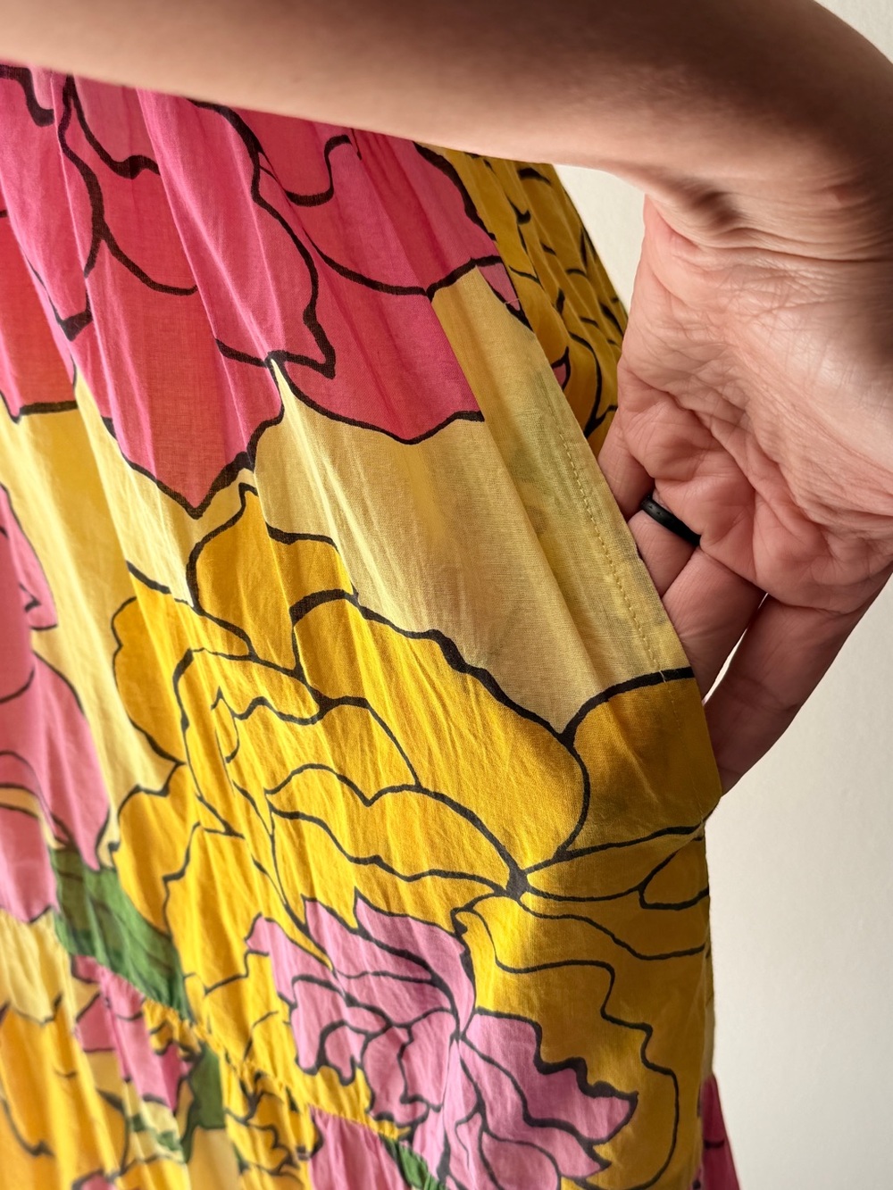 Banjanan Yellow Floral Maxi Dress with Pink & Green Blooms - Picture 3 of 5